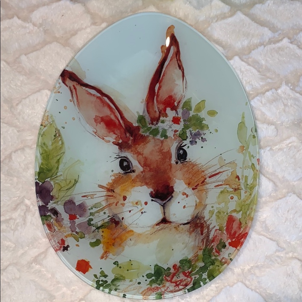 BEAUTIFUL OVAL PLATTER W RABBIT & FLOWERS (1 PLAT)